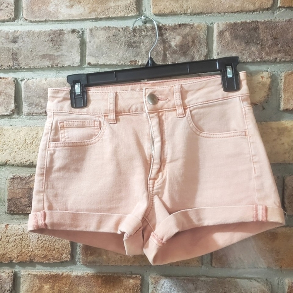 AMERICAN EAGLE OUTFITTERS Apricot "Hi-Rise Shortie" Shorts